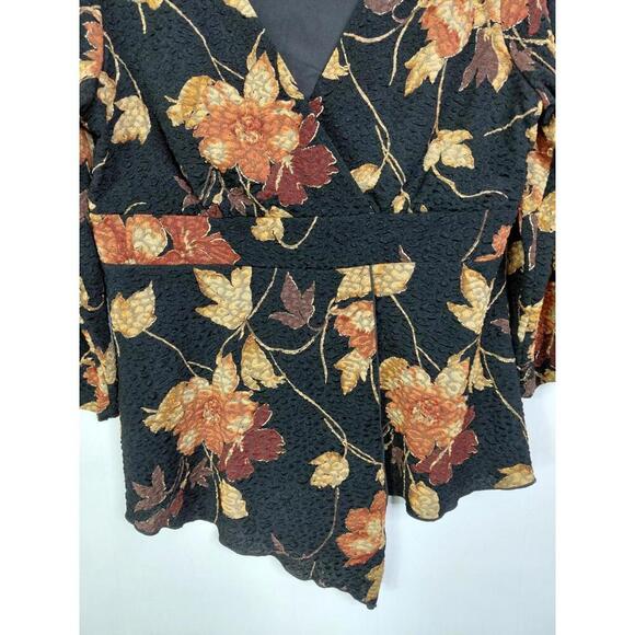 Vintage Top Womens L Babydoll Textured Faux Wrap Y2K Witchy Grunge Dark Fall - Picture 4 of 9